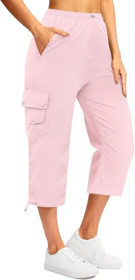 Marvmys Women's Cargo Capris Hiking Pants Lightweight Quick Dry Athletic Travel Cropped Pants with 6 Pockets