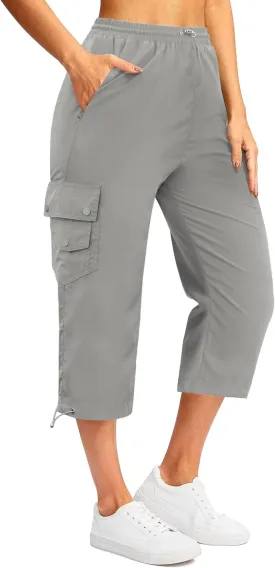 Marvmys Women's Cargo Capris Hiking Pants Lightweight Quick Dry Athletic Travel Cropped Pants with 6 Pockets