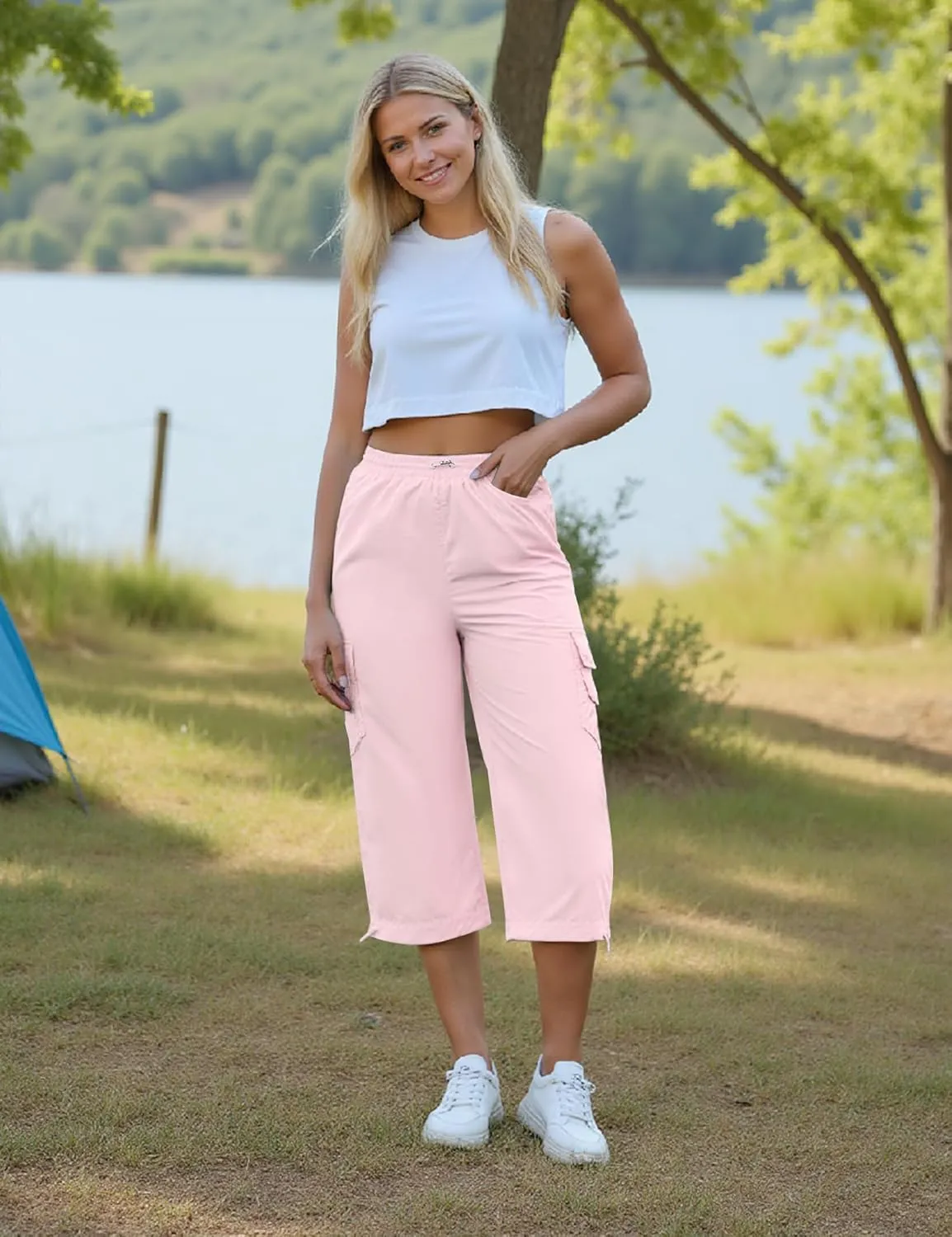 Marvmys Women's Cargo Capris Hiking Pants Lightweight Quick Dry Athletic Travel Cropped Pants with 6 Pockets