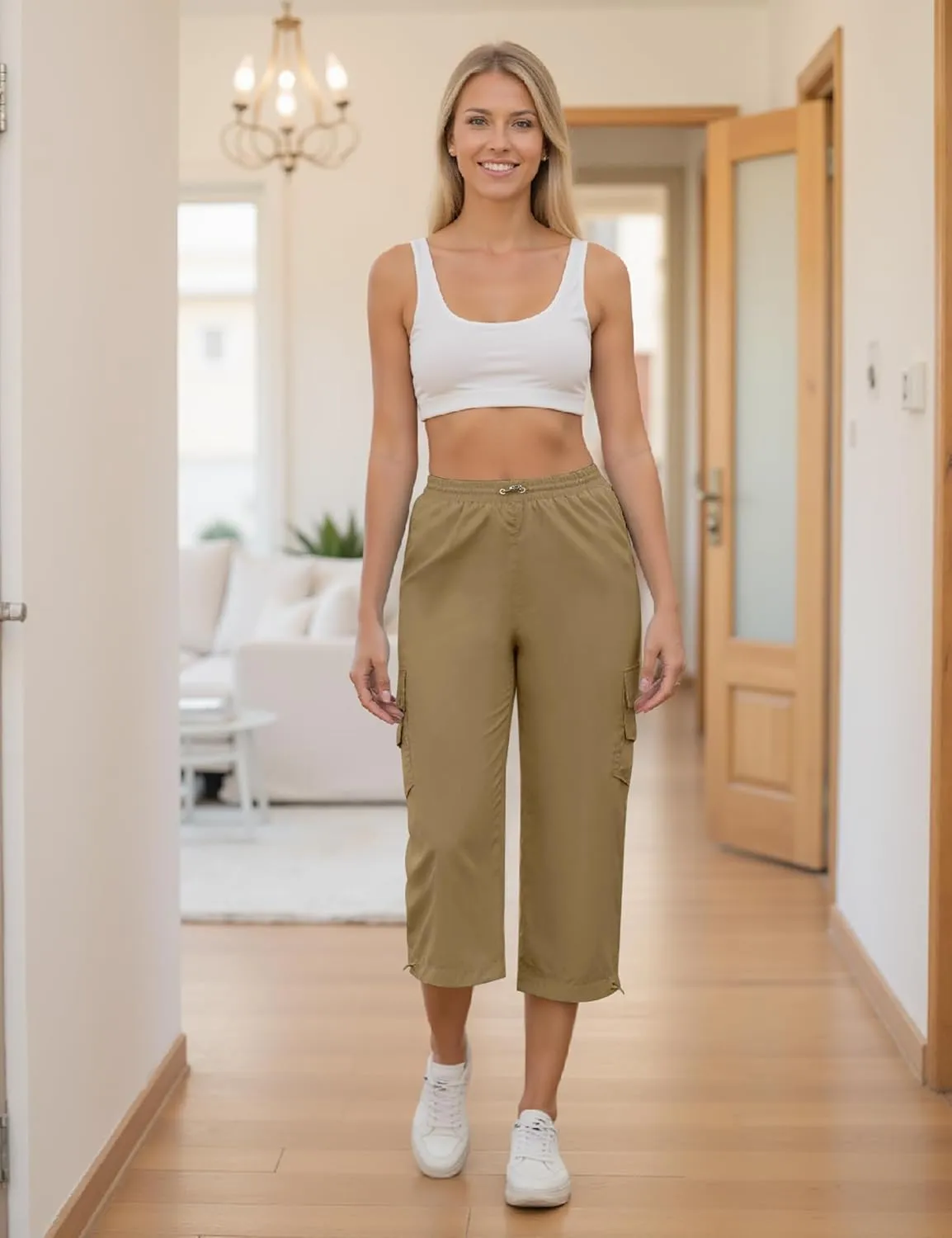 Marvmys Women's Cargo Capris Hiking Pants Lightweight Quick Dry Athletic Travel Cropped Pants with 6 Pockets