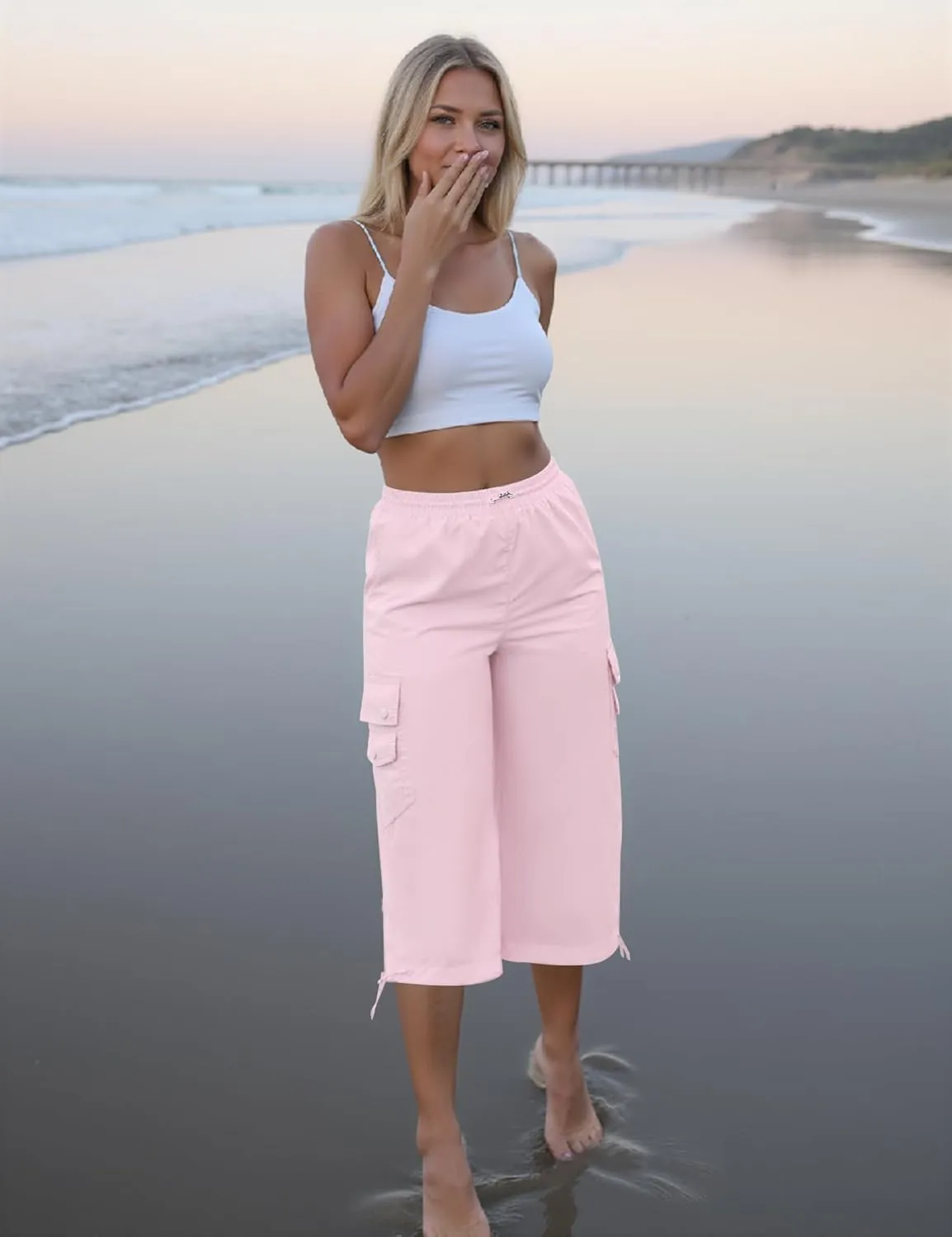 Marvmys Women's Cargo Capris Hiking Pants Lightweight Quick Dry Athletic Travel Cropped Pants with 6 Pockets