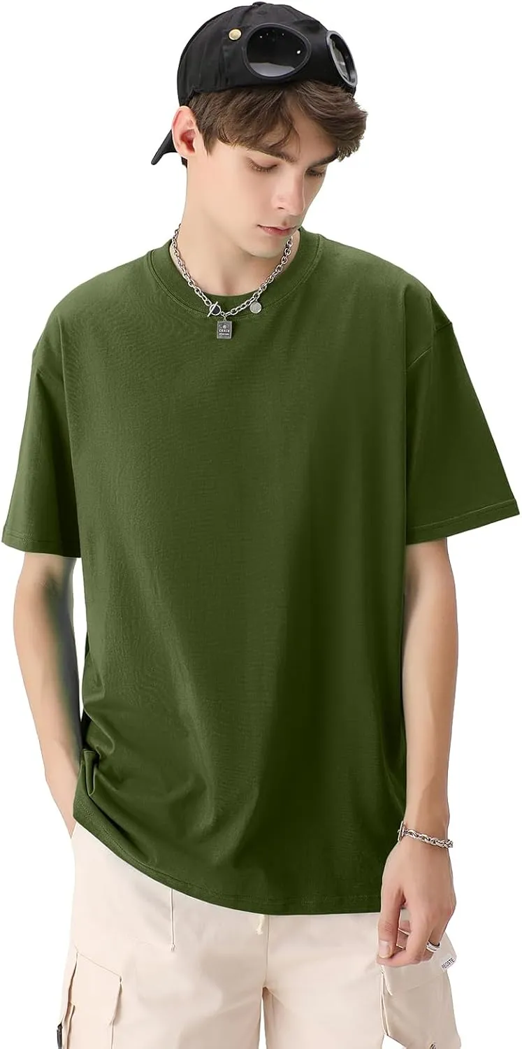 Men's Cotton T-Shirts Oversized Unisex Short Sleeve Crew Neck Loose Basic Tops Solid Athletic Tee