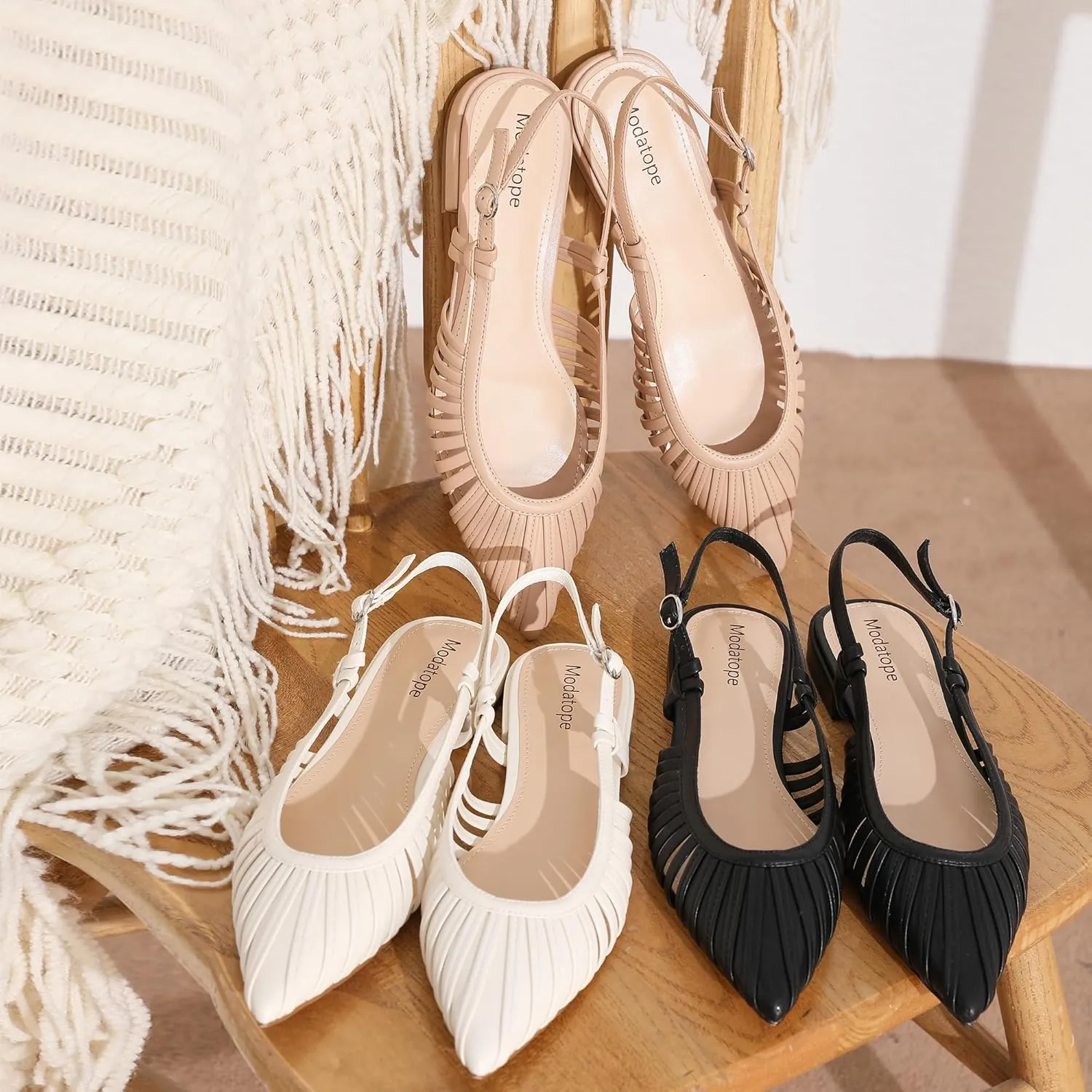 Modatope Slingback Flats for Women Pointed Toe Ballet Flats Classic Low Heel Sandals Dress Shoes