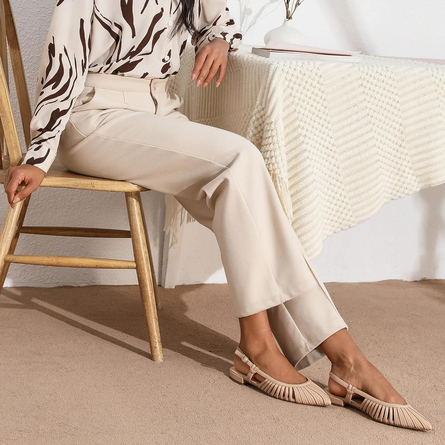 Modatope Slingback Flats for Women Pointed Toe Ballet Flats Classic Low Heel Sandals Dress Shoes