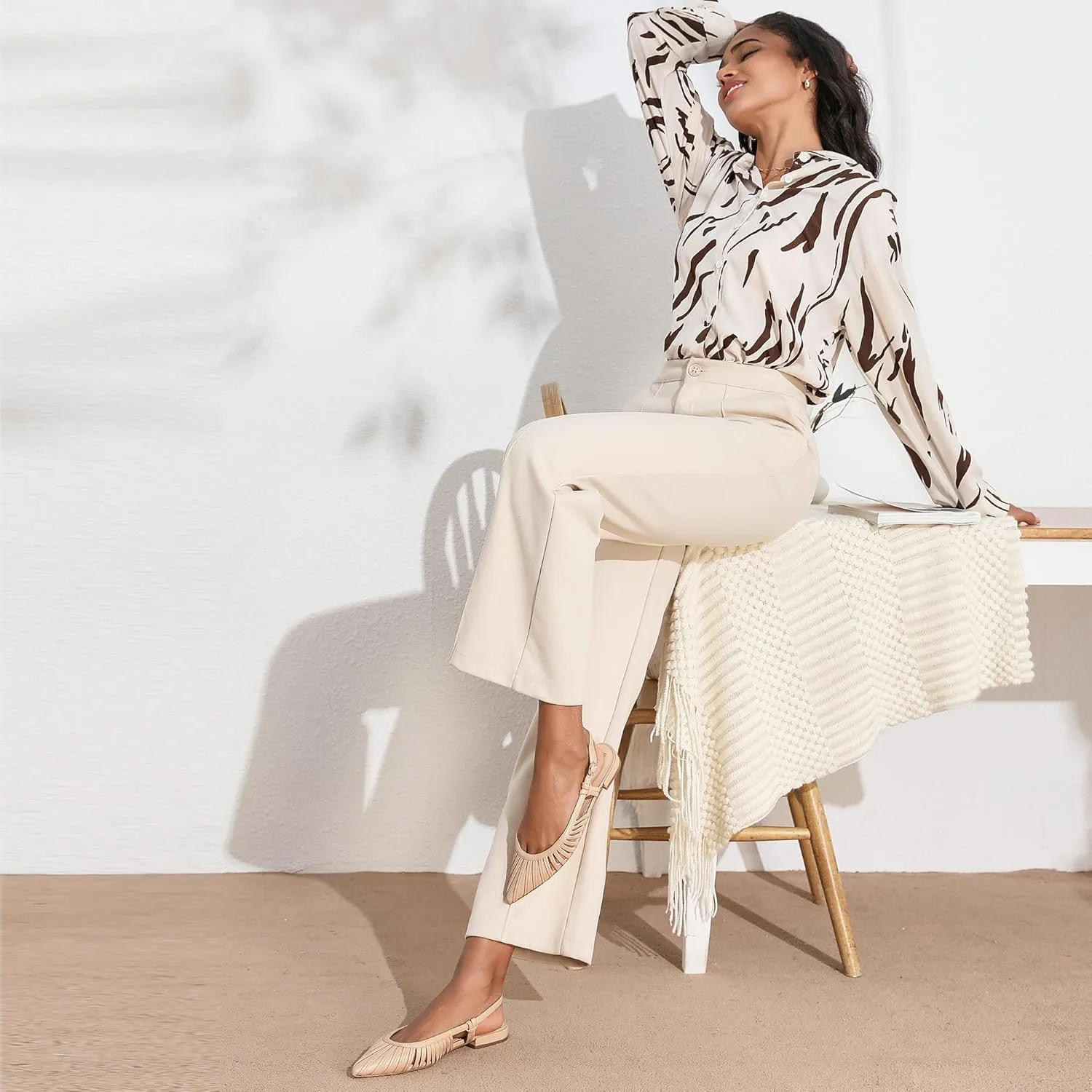 Modatope Slingback Flats for Women Pointed Toe Ballet Flats Classic Low Heel Sandals Dress Shoes