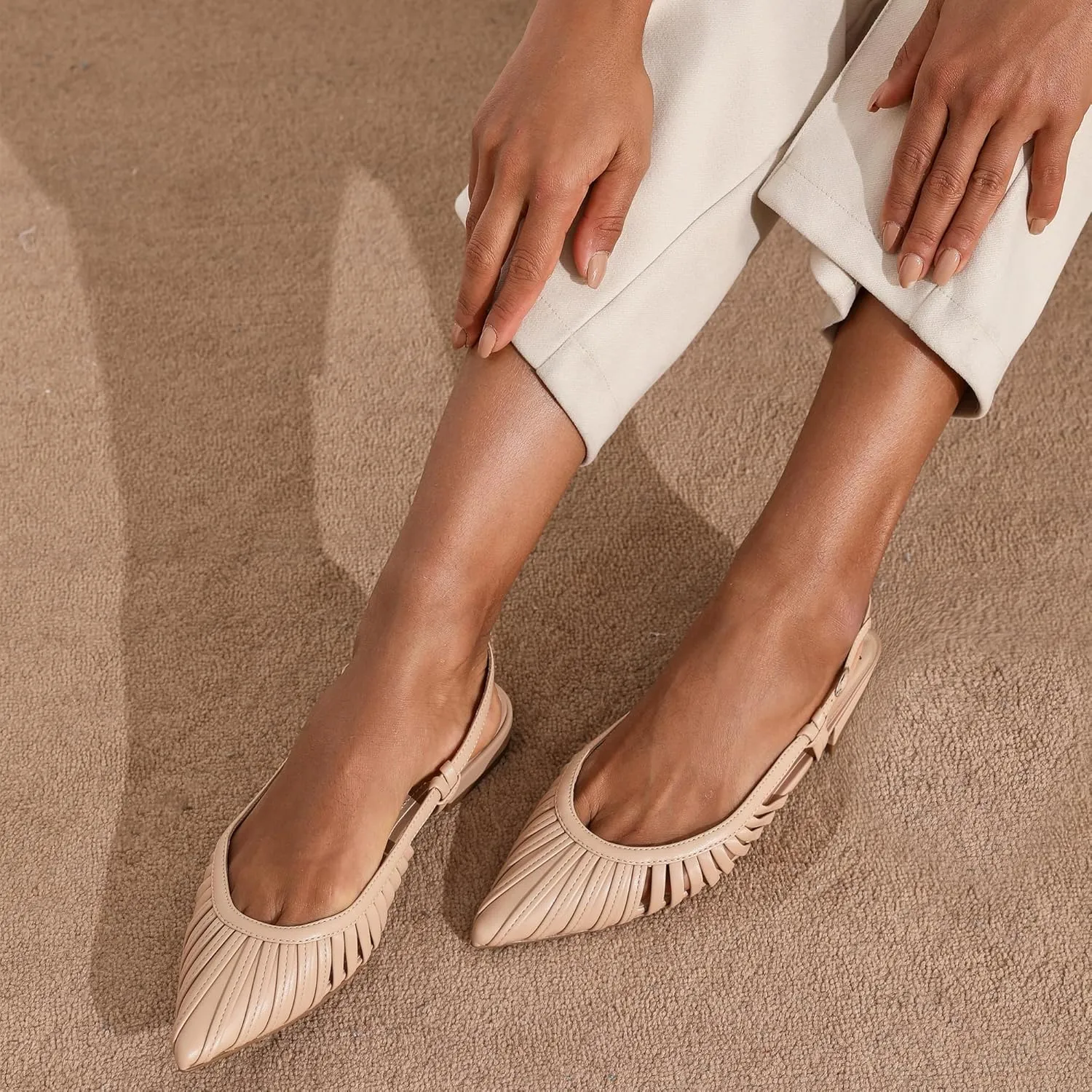 Modatope Slingback Flats for Women Pointed Toe Ballet Flats Classic Low Heel Sandals Dress Shoes