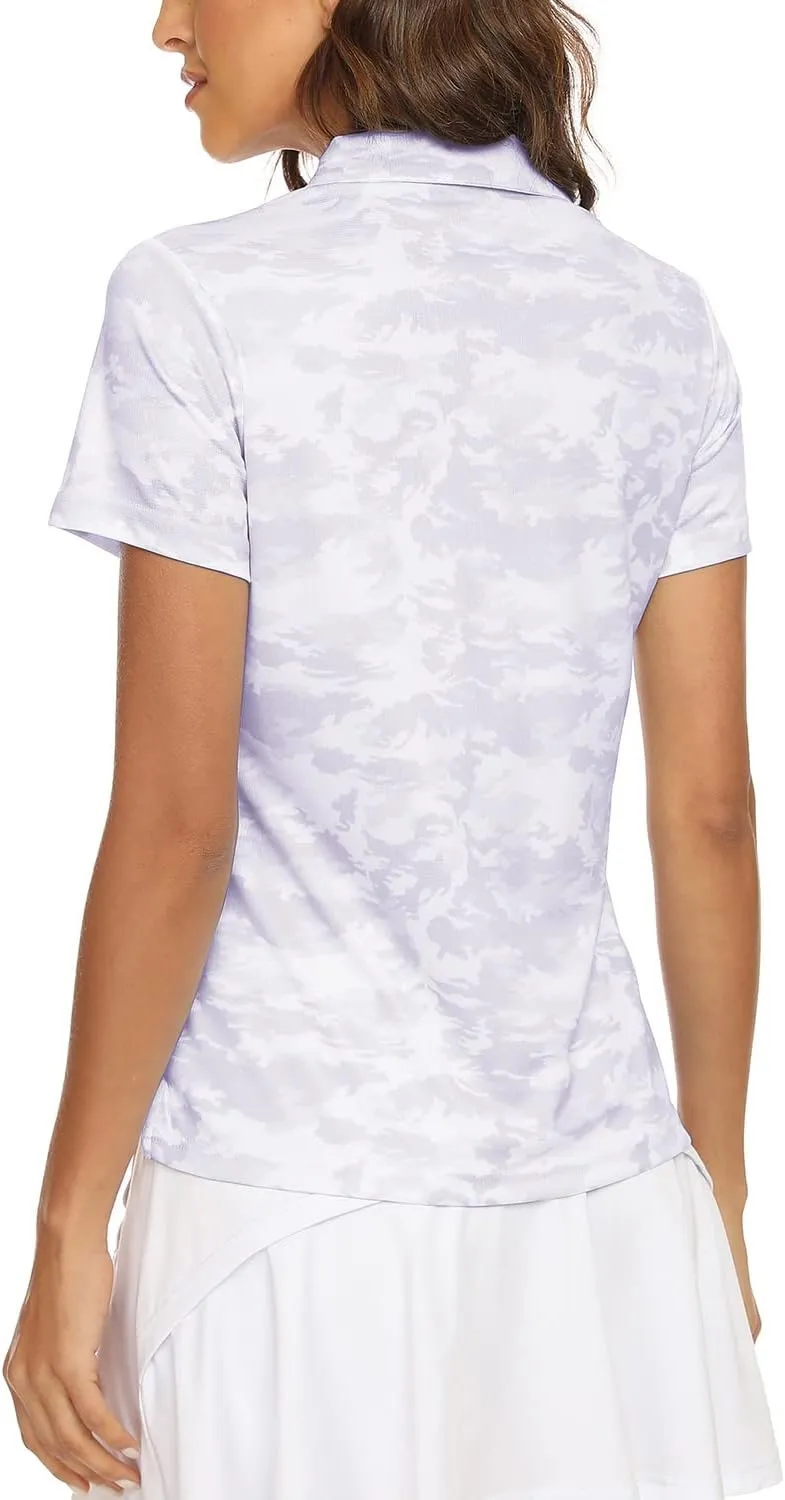 MoFiz Womens Short Sleeve Golf Polo Shirts Quick Dry Camo Lightweight UPF 50  Tennis Sports Athletic Tops Casual