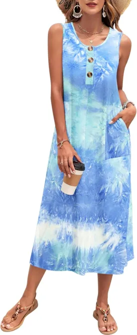 MOLERANI Women's Summer Maxi Dress 2025 Sleeveless Button Down Casual Loose Long Beach Sundress Travel Vacation Outfits
