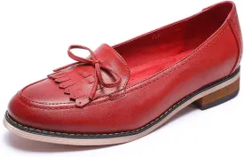 Mona flying Women's Leather Tassel Loafer Dress Casual Slip on Flat Office Work Shoes for Ladies