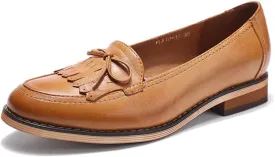 Mona flying Women's Leather Tassel Loafer Dress Casual Slip on Flat Office Work Shoes for Ladies