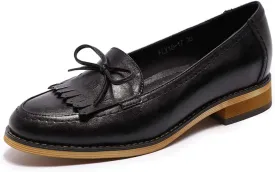 Mona flying Women's Leather Tassel Loafer Dress Casual Slip on Flat Office Work Shoes for Ladies