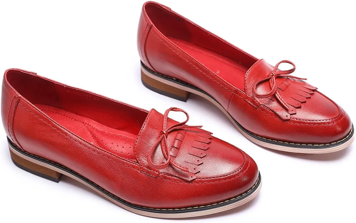 Mona flying Women's Leather Tassel Loafer Dress Casual Slip on Flat Office Work Shoes for Ladies