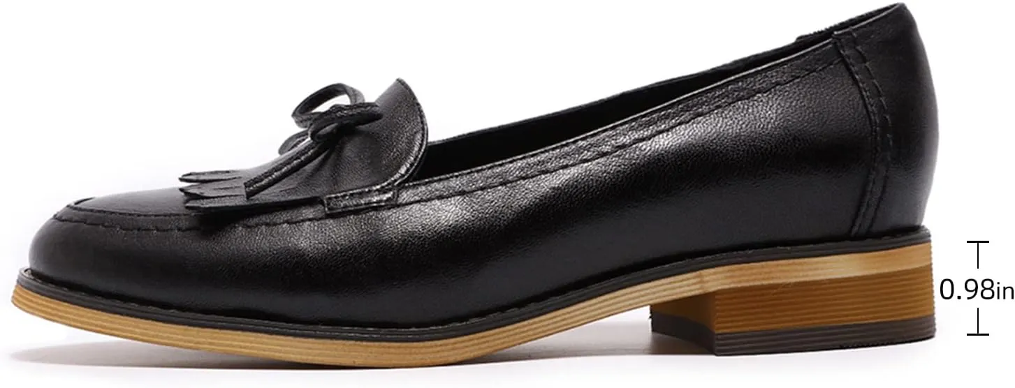 Mona flying Women's Leather Tassel Loafer Dress Casual Slip on Flat Office Work Shoes for Ladies