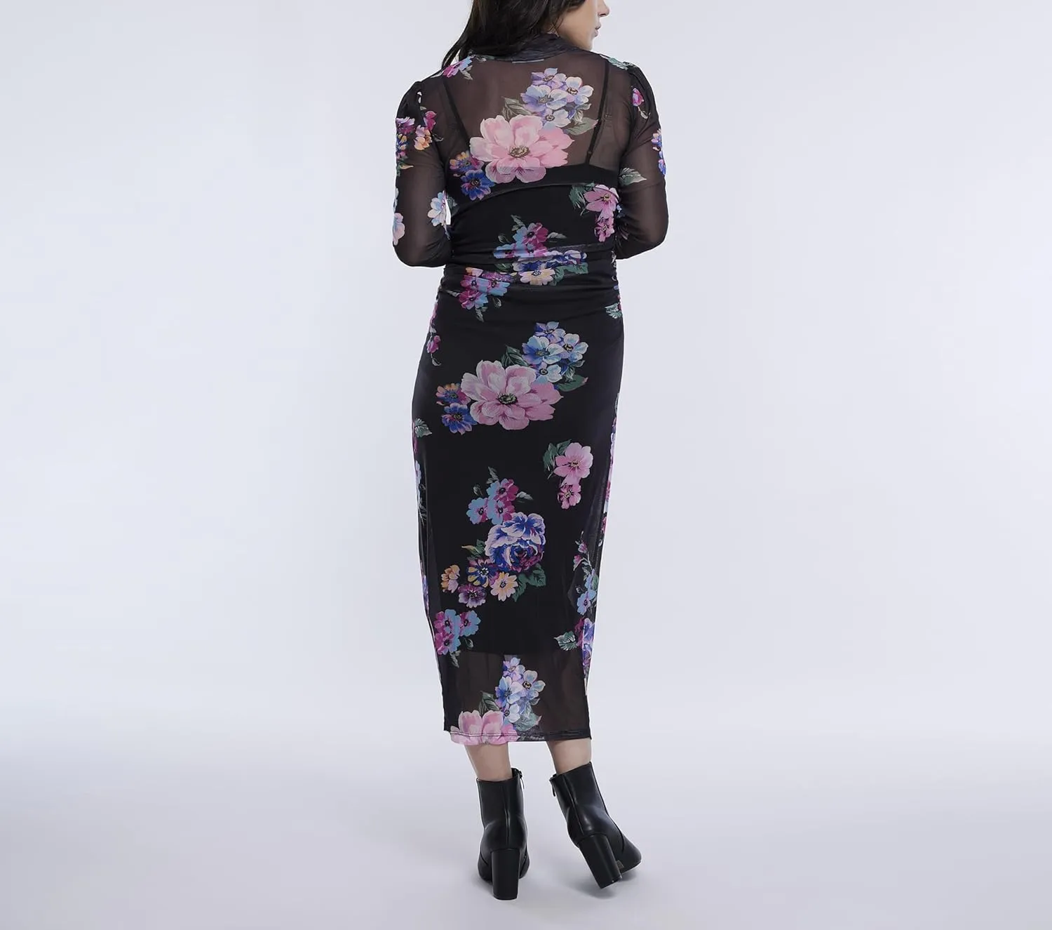 Motherhood Maternity Women's Long Sleeve Mesh Turtleneck Maxi Pregnancy Bodycon Dress