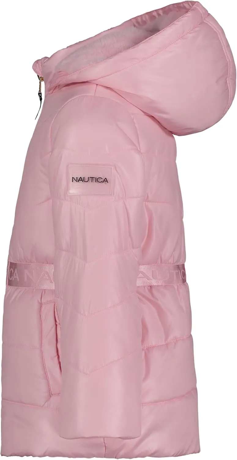 Nautica girls Heavyweight Hooded Winter Puffer Coat With Full Length Zipper