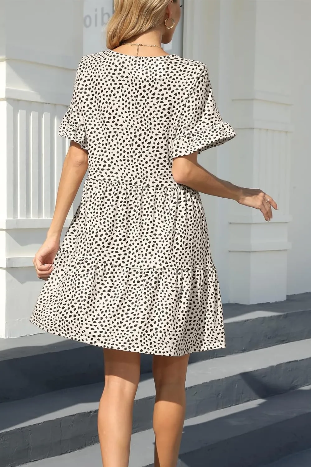 nclook Womens Summer Casual Dresses Sweet Cute V Neck Mini Dress with Pockets Ruffle Short Sleeve