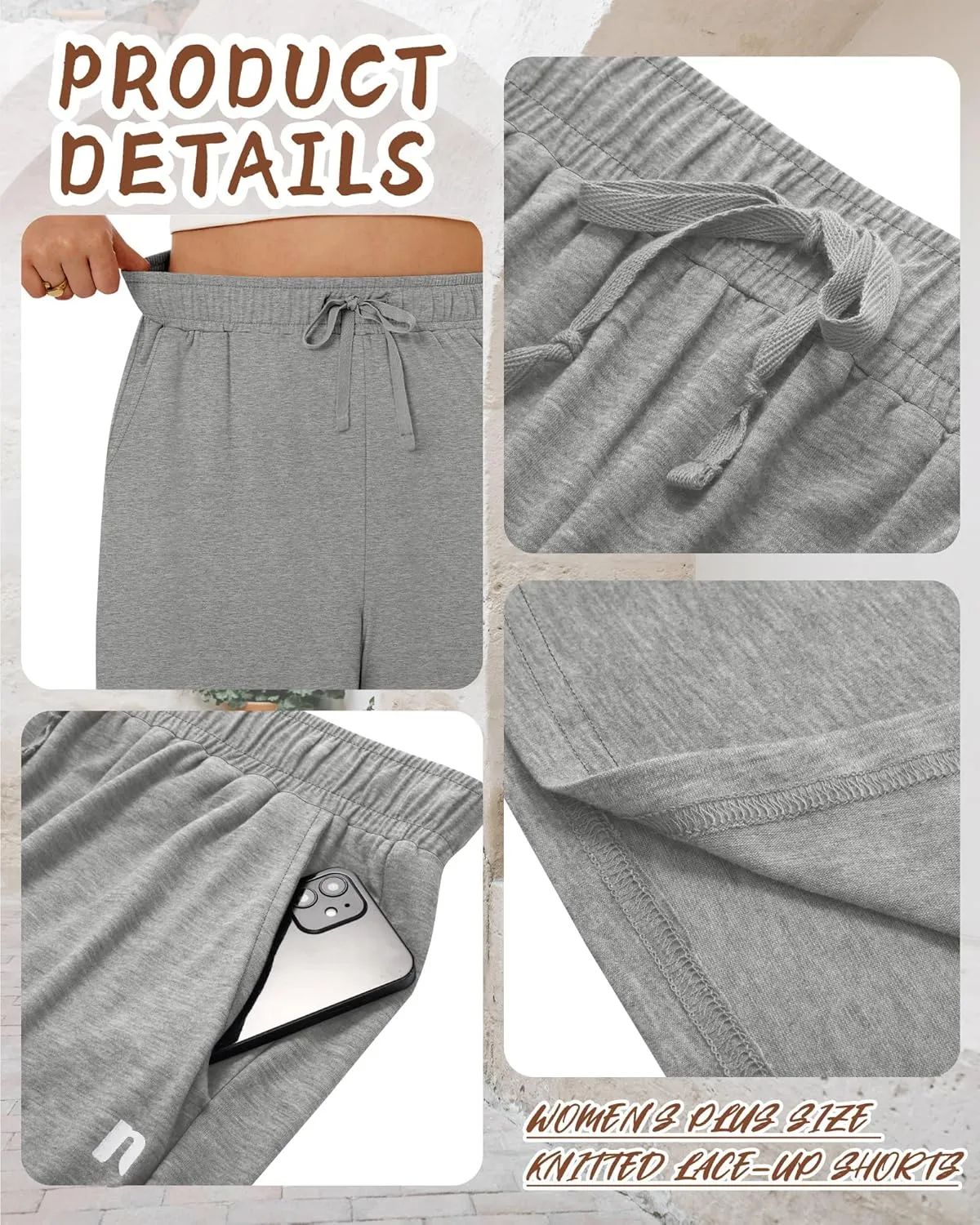 Neer 3 Pack Plus Size Women's Bermuda Shorts Cotton Drawstring High Waisted Casual Athletic Sweatpants Shorts with Pockets