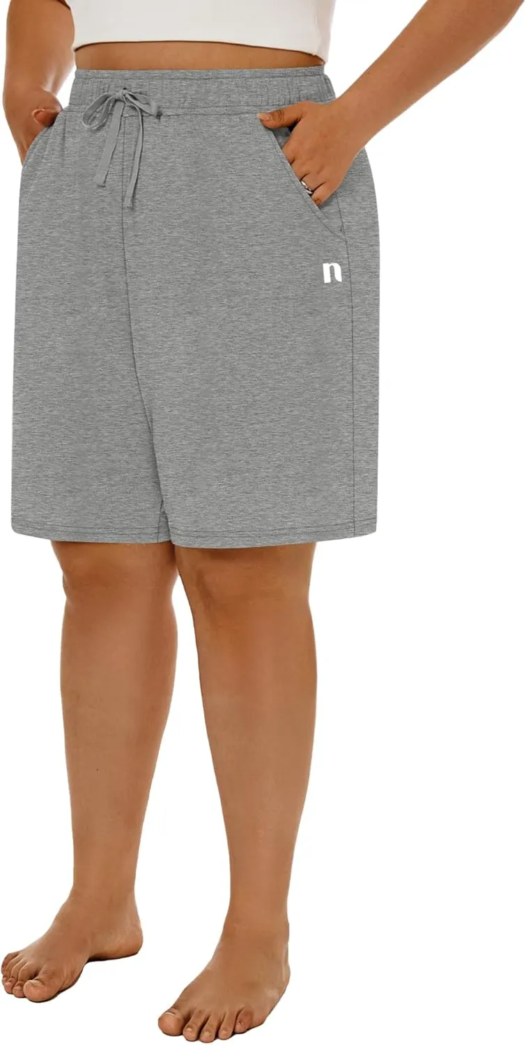 Neer 3 Pack Plus Size Women's Bermuda Shorts Cotton Drawstring High Waisted Casual Athletic Sweatpants Shorts with Pockets