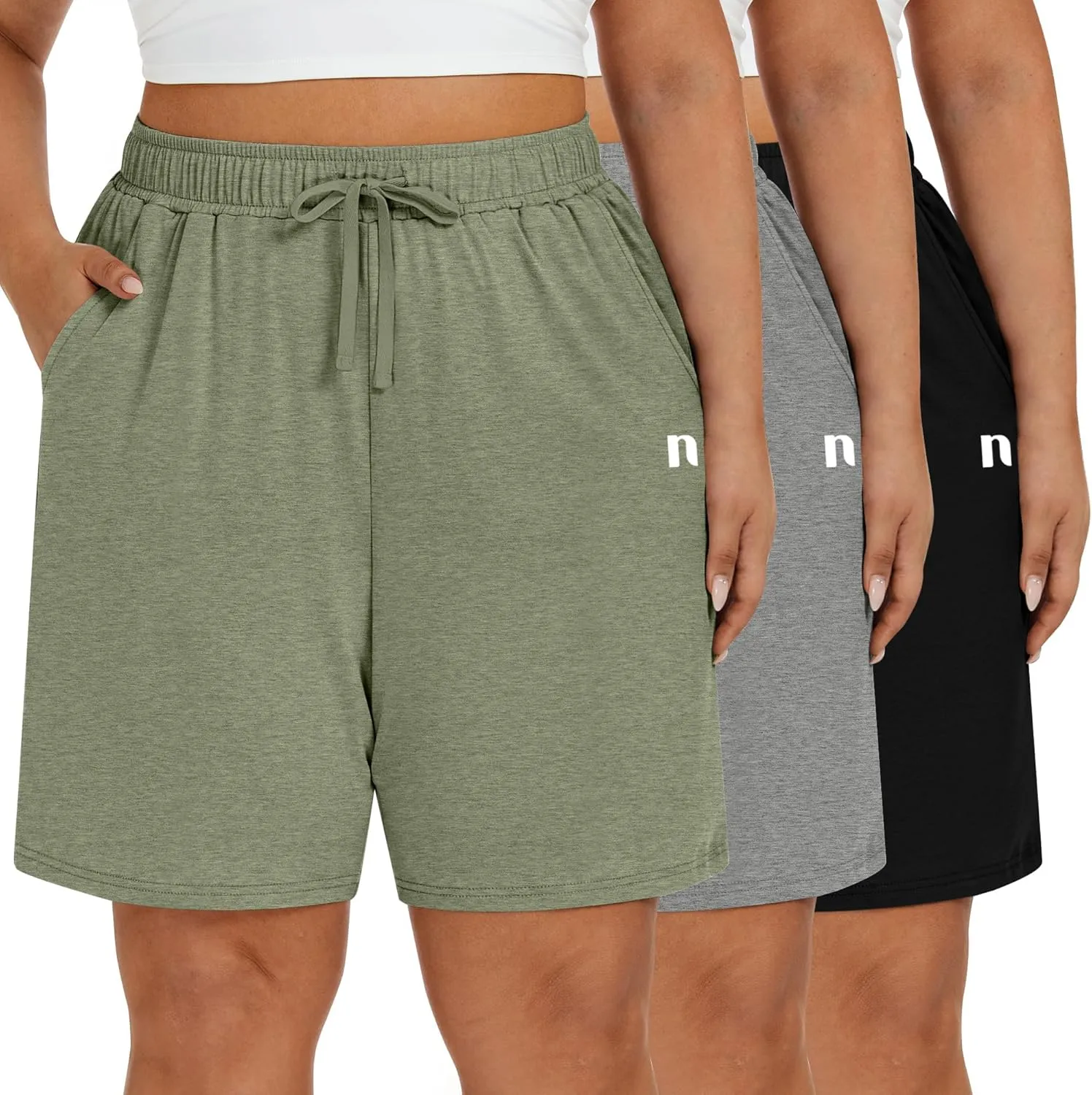 Neer 3 Pack Plus Size Women's Bermuda Shorts Cotton Drawstring High Waisted Casual Athletic Sweatpants Shorts with Pockets