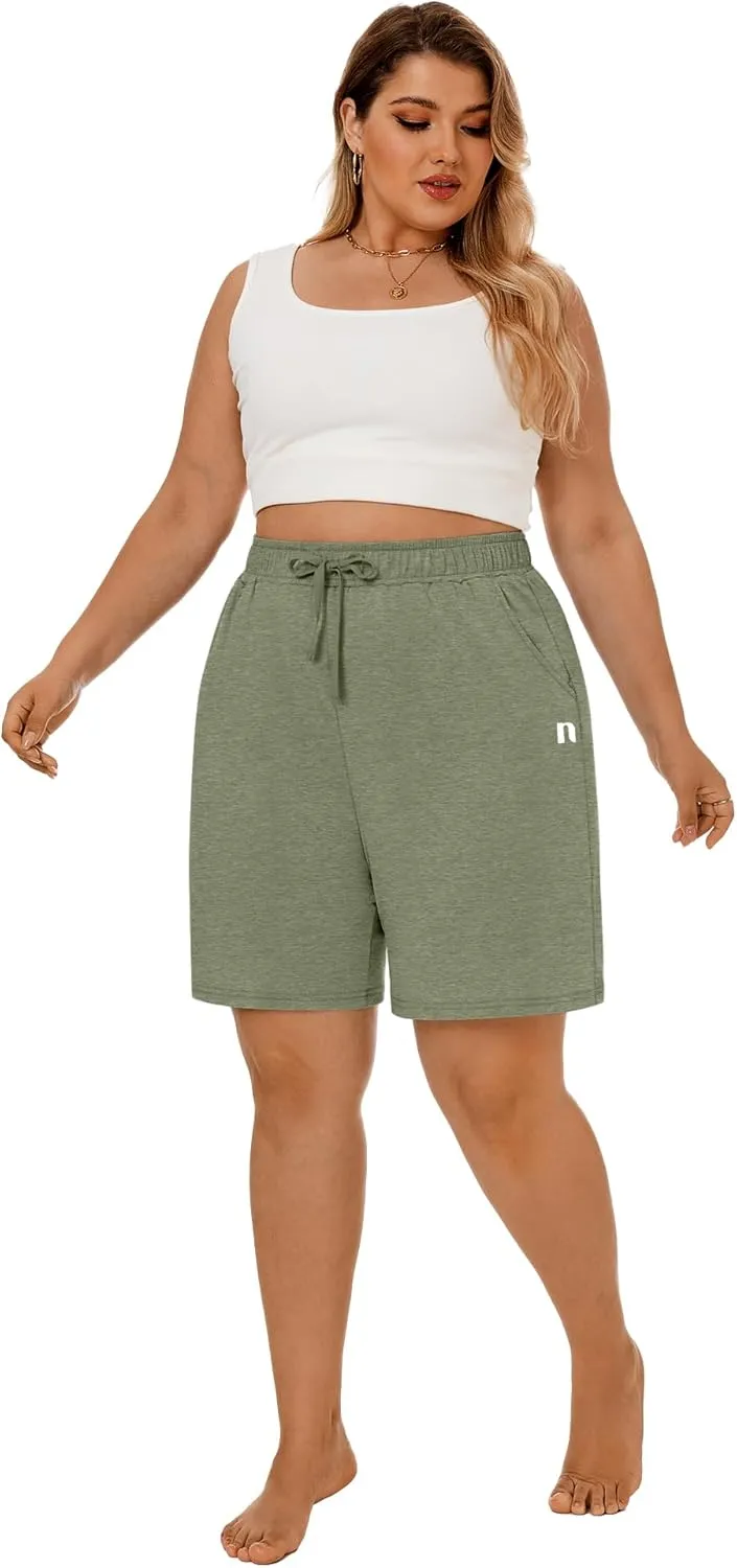 Neer 3 Pack Plus Size Women's Bermuda Shorts Cotton Drawstring High Waisted Casual Athletic Sweatpants Shorts with Pockets