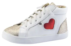 Old Soles Girl's Hearty High Top Leather Sneakers, Glam Cream