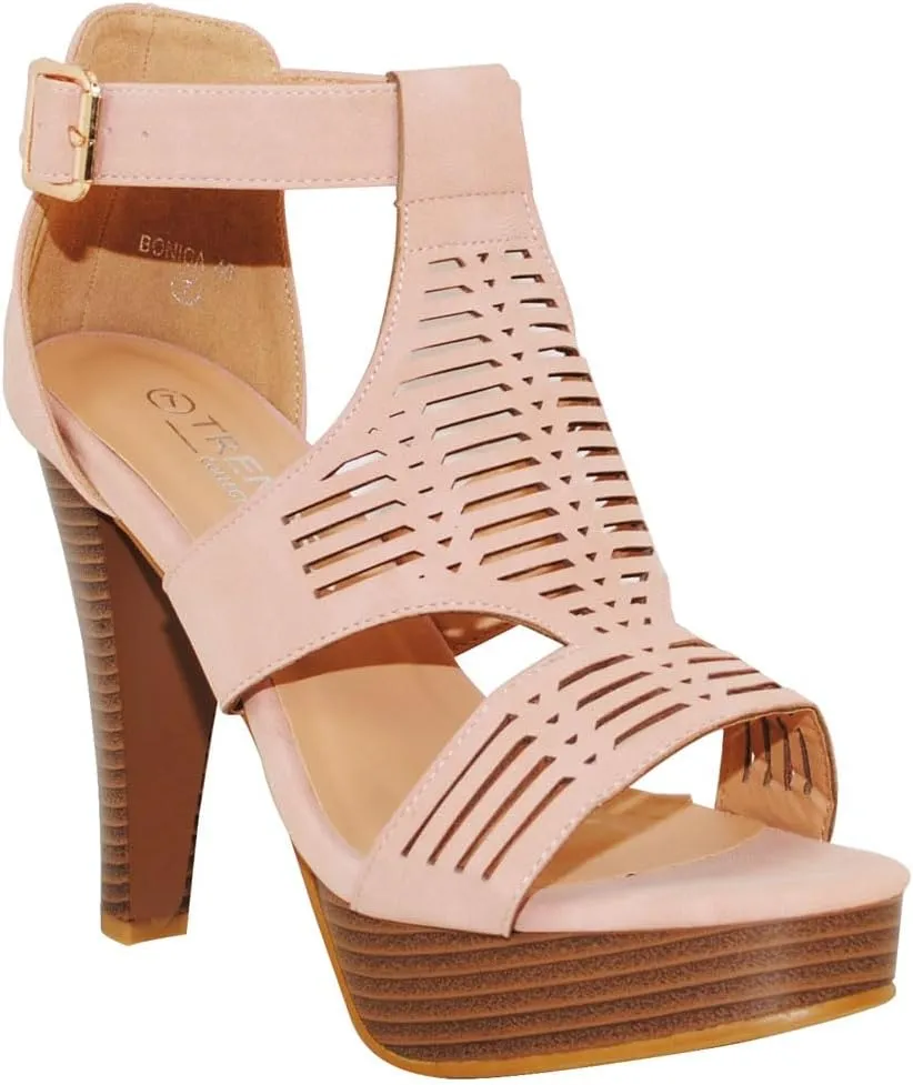 Open Toe Ankle Strap Sandal Western Bootie Stacked Heel Open Toe Cutout Shoes