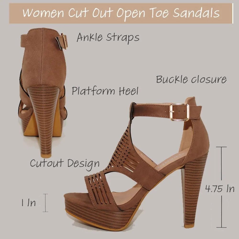 Open Toe Ankle Strap Sandal  Western Bootie Stacked Heel Open Toe Cutout Shoes