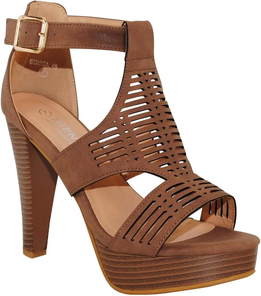 Open Toe Ankle Strap Sandal  Western Bootie Stacked Heel Open Toe Cutout Shoes