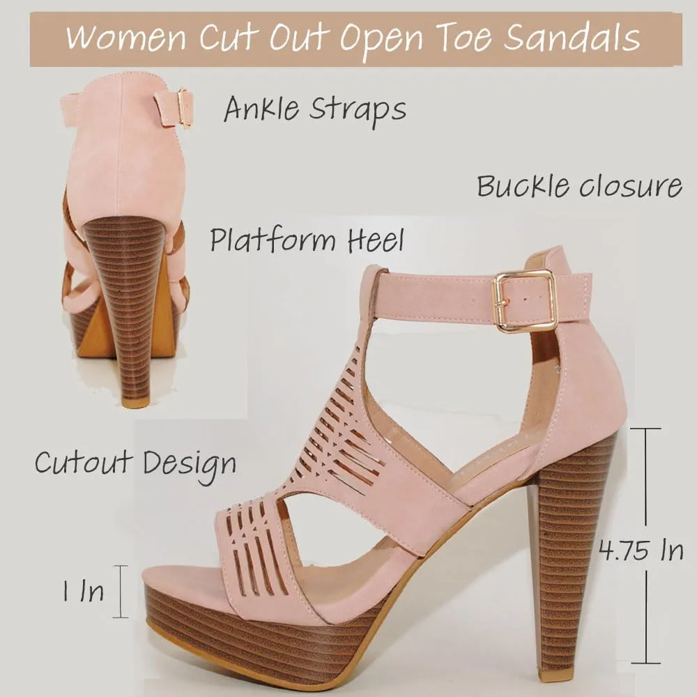 Open Toe Ankle Strap Sandal Western Bootie Stacked Heel Open Toe Cutout Shoes