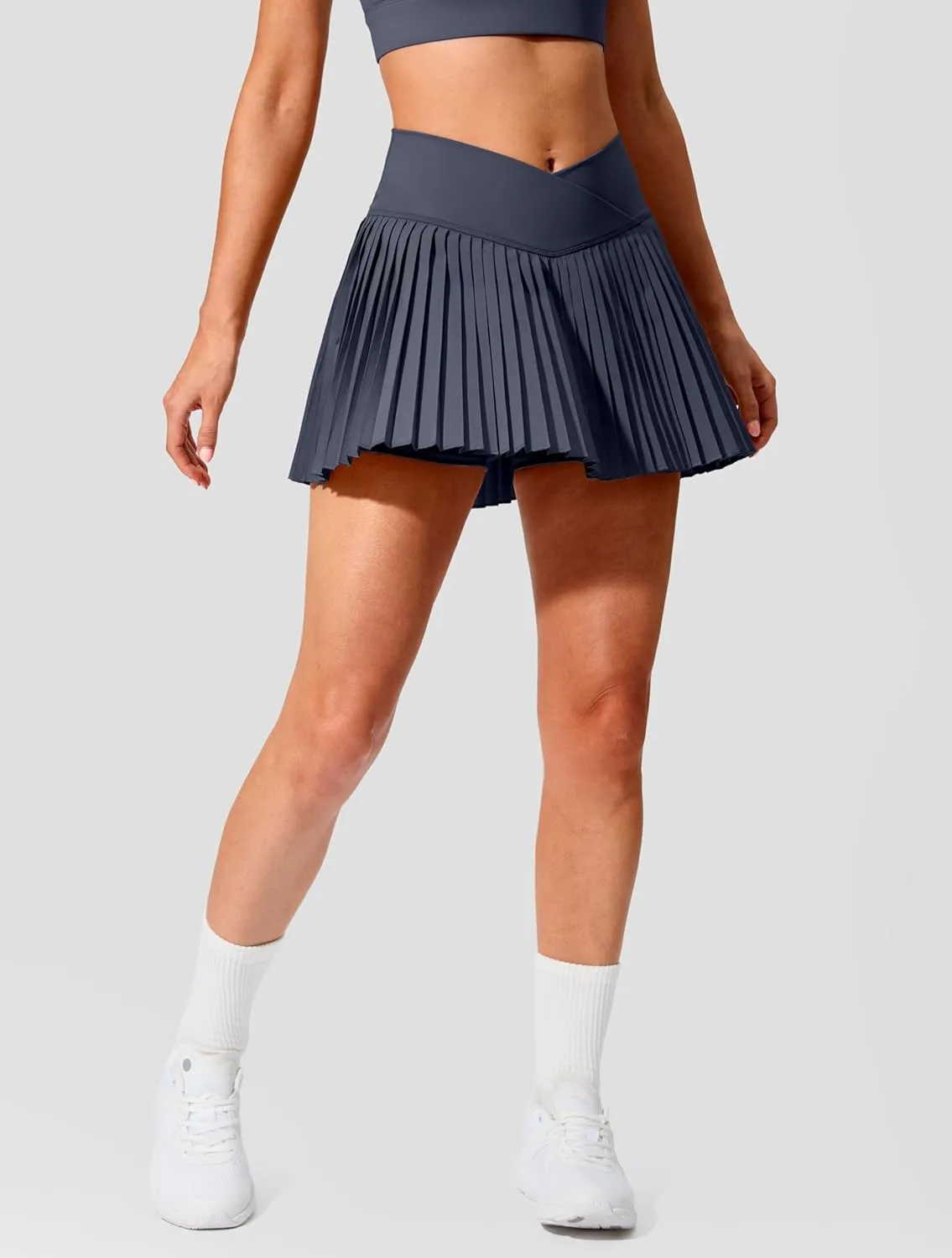 SANTINY Pleated Tennis Skirt for Women with Pockets Crossover High Waisted Lightweight Athletic Golf Skorts