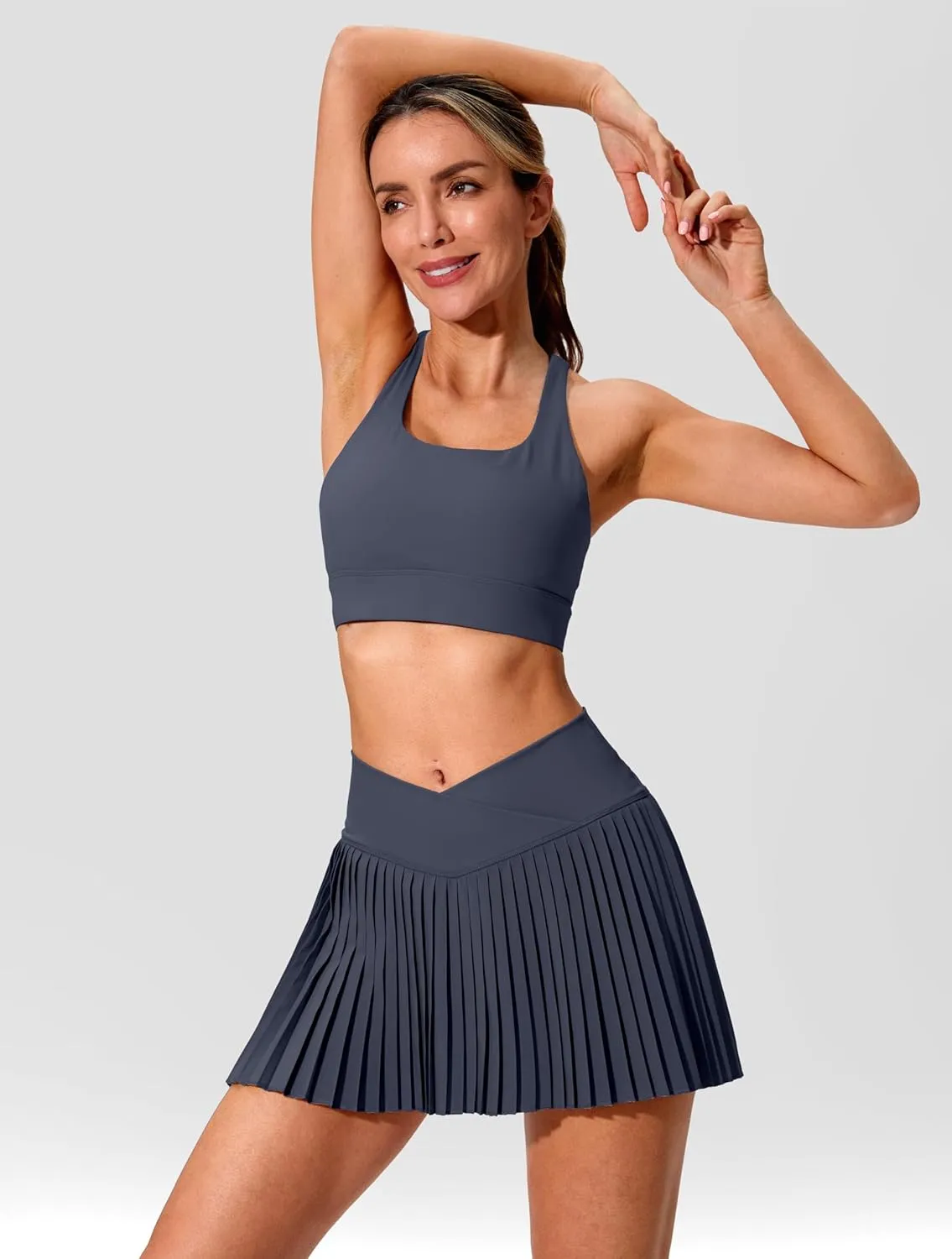 SANTINY Pleated Tennis Skirt for Women with Pockets Crossover High Waisted Lightweight Athletic Golf Skorts