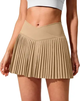 SANTINY Pleated Tennis Skirt for Women with Pockets Crossover High Waisted Lightweight Athletic Golf Skorts
