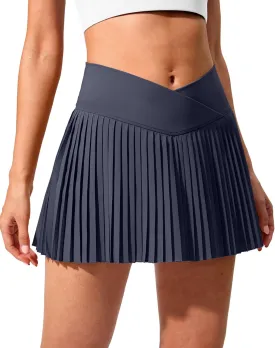 SANTINY Pleated Tennis Skirt for Women with Pockets Crossover High Waisted Lightweight Athletic Golf Skorts