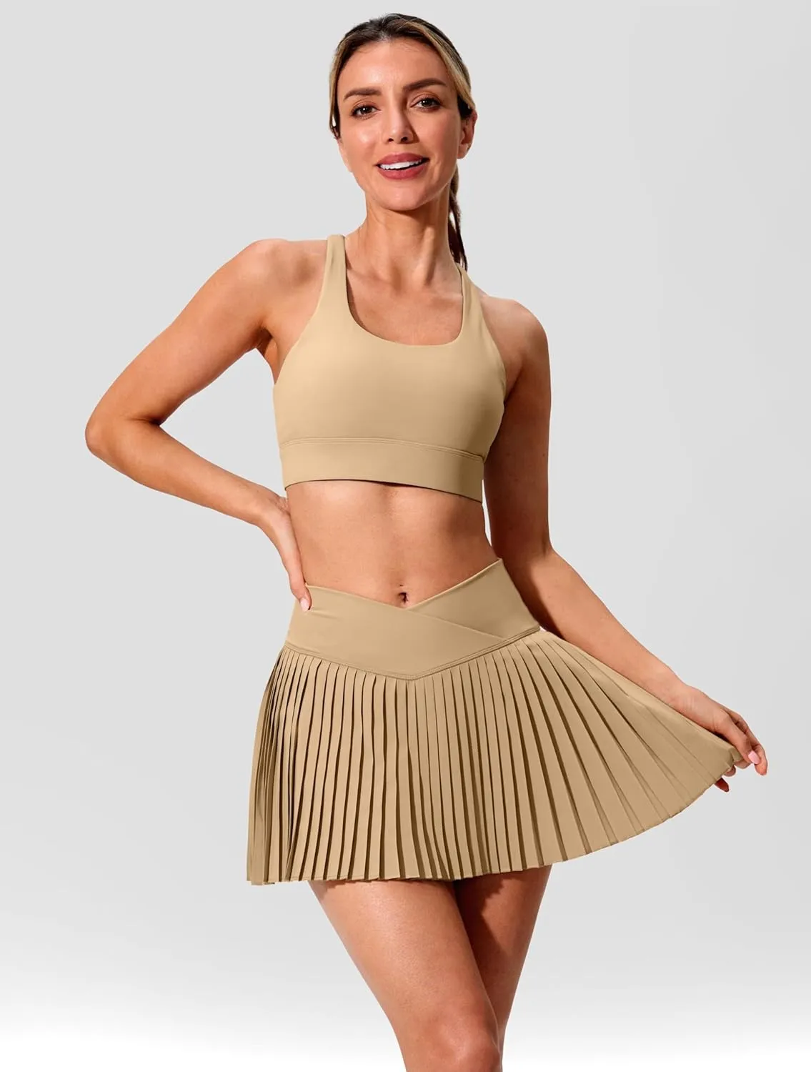 SANTINY Pleated Tennis Skirt for Women with Pockets Crossover High Waisted Lightweight Athletic Golf Skorts