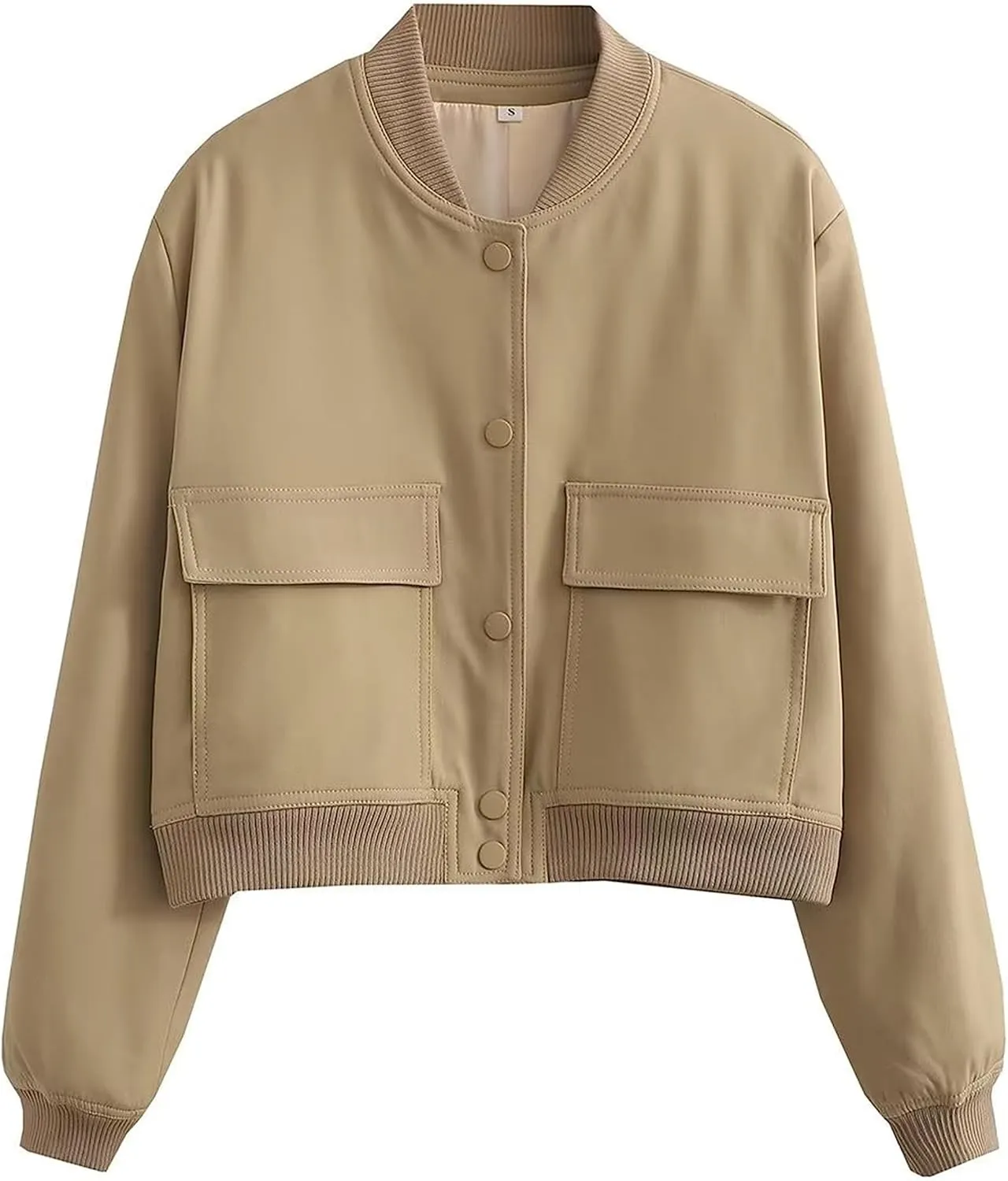 SCUSTY Women's Button Down Bomber Jacket Drop Shoulder Short Cropped Coat Outwear