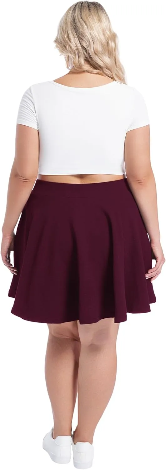 SEKINO Women's Plus Size Mini Skirts Basic Versatile Skorts with Pockets Stretchy Flared Pleated Casual Skirt Built in Shorts