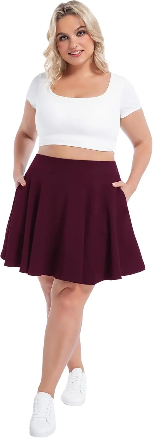 SEKINO Women's Plus Size Mini Skirts Basic Versatile Skorts with Pockets Stretchy Flared Pleated Casual Skirt Built in Shorts