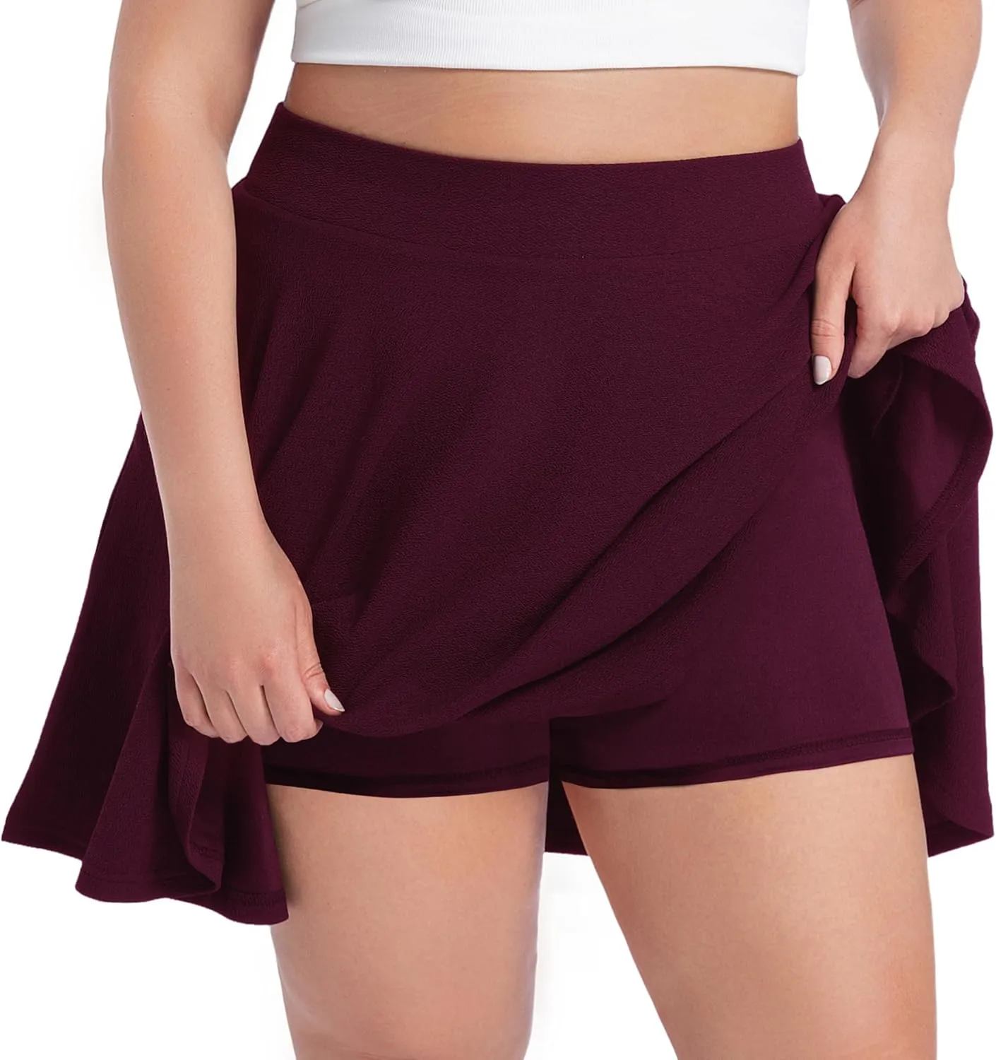SEKINO Women's Plus Size Mini Skirts Basic Versatile Skorts with Pockets Stretchy Flared Pleated Casual Skirt Built in Shorts