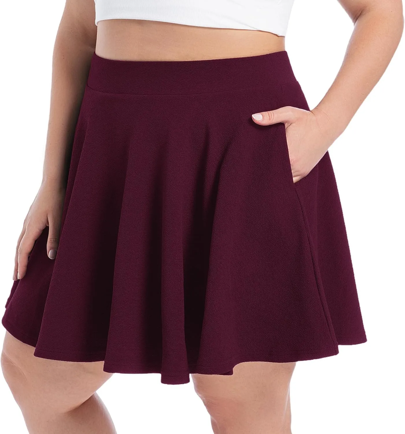 SEKINO Women's Plus Size Mini Skirts Basic Versatile Skorts with Pockets Stretchy Flared Pleated Casual Skirt Built in Shorts