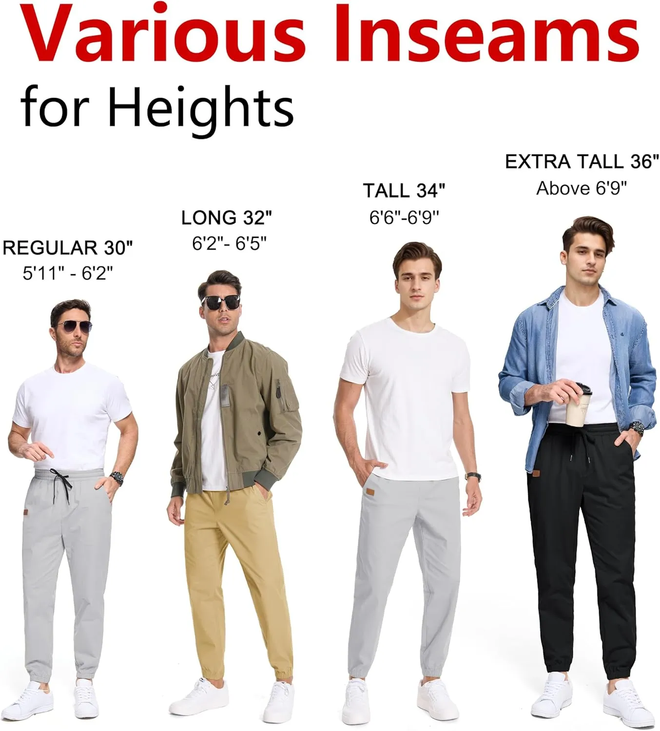 SEVEGO Tall Men's Casual Joggers 30"/32"/34"/36" Inseam Cotton Chino Cargo Pants Hiking Outdoor Sweatpants