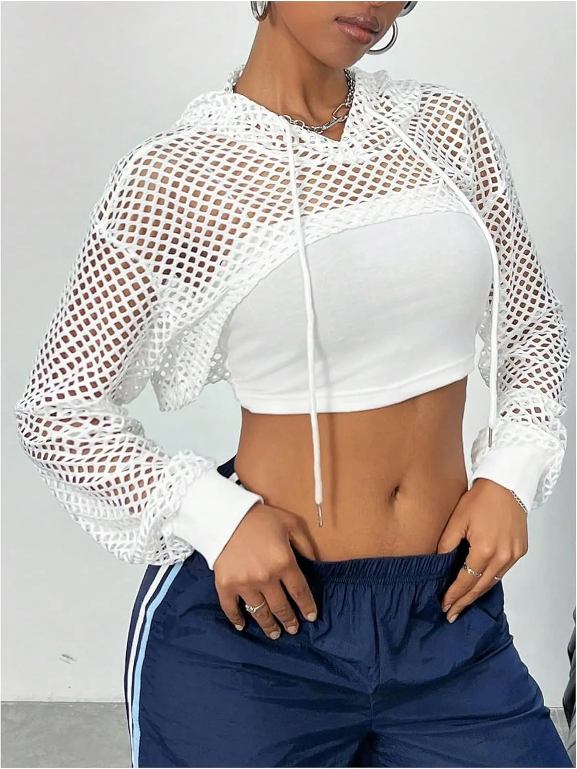 SweatyRocks Women's Athletic Sweatshirt Hollow Out Drop Shoulder Long Sleeve Cropped Workout Hoodie