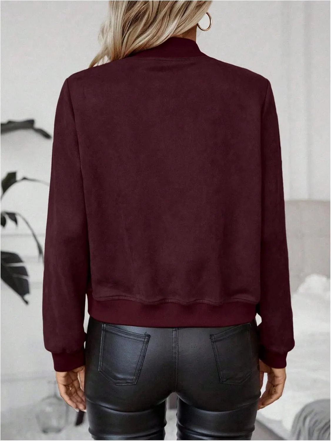 SweatyRocks Women's Faux Suede Short Bomber Jacket Coat Stand Collar Lightweight Zip Up Fashion Outerwear Tops