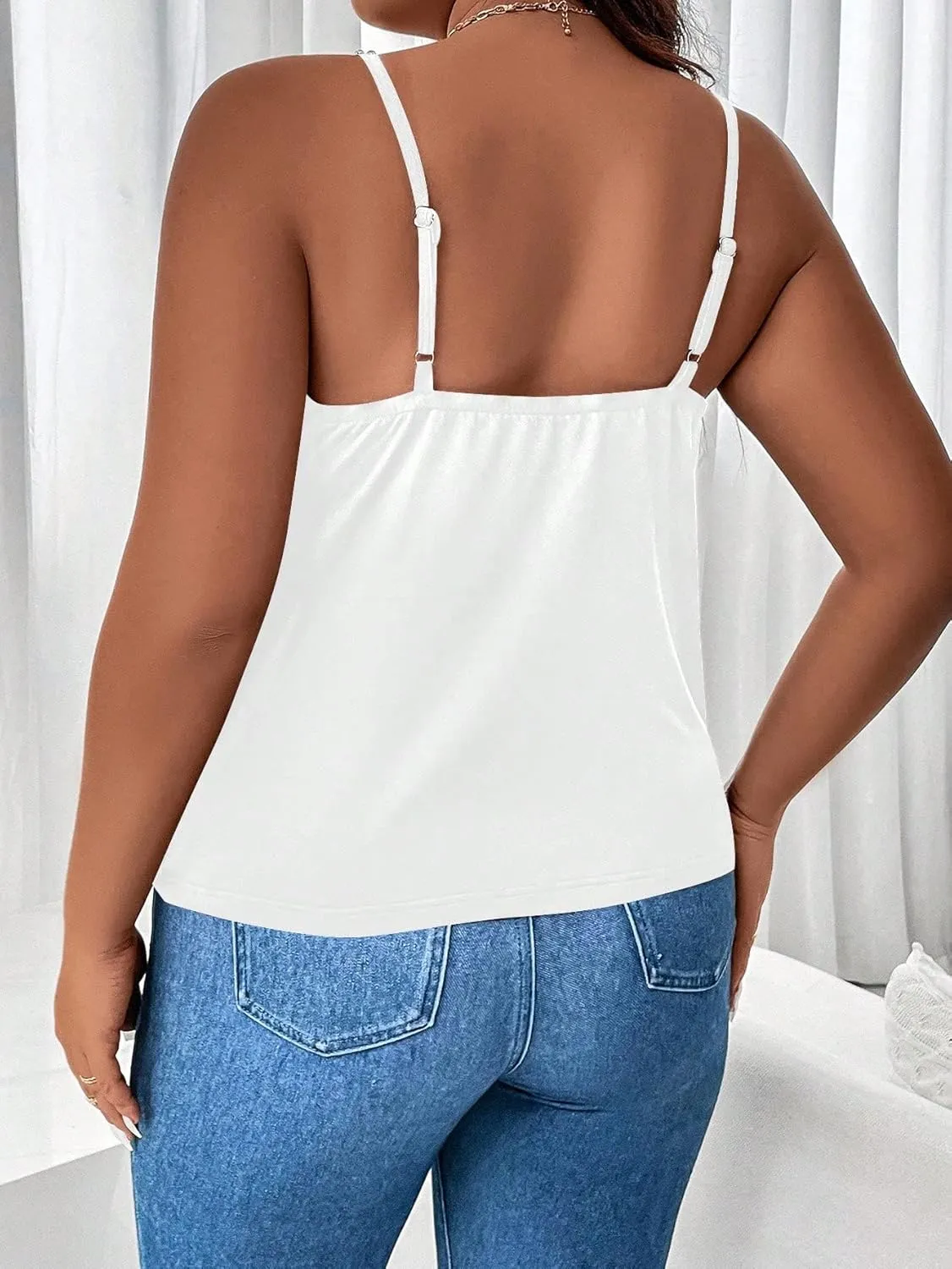 WDIRARA Women's Plus Size Rhinestone Crisscross Spaghetti Strap Cami Top