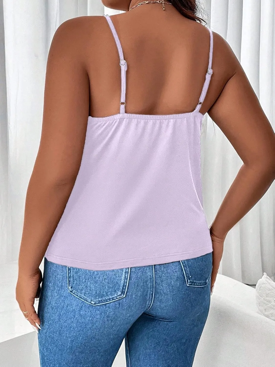 WDIRARA Women's Plus Size Rhinestone Crisscross Spaghetti Strap Cami Top