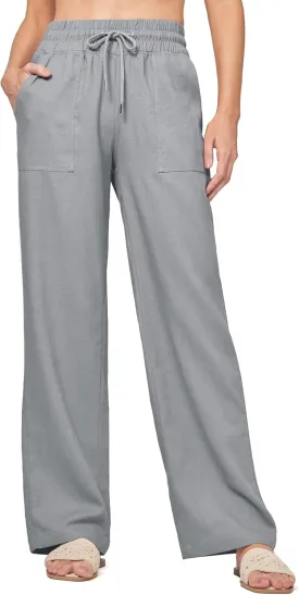 Willit Women Linen Pants Wide Leg Casual Palazzo Pants Cotton Linen Lounge Beach Summer Pants with Pockets 29"/31"/ 33"
