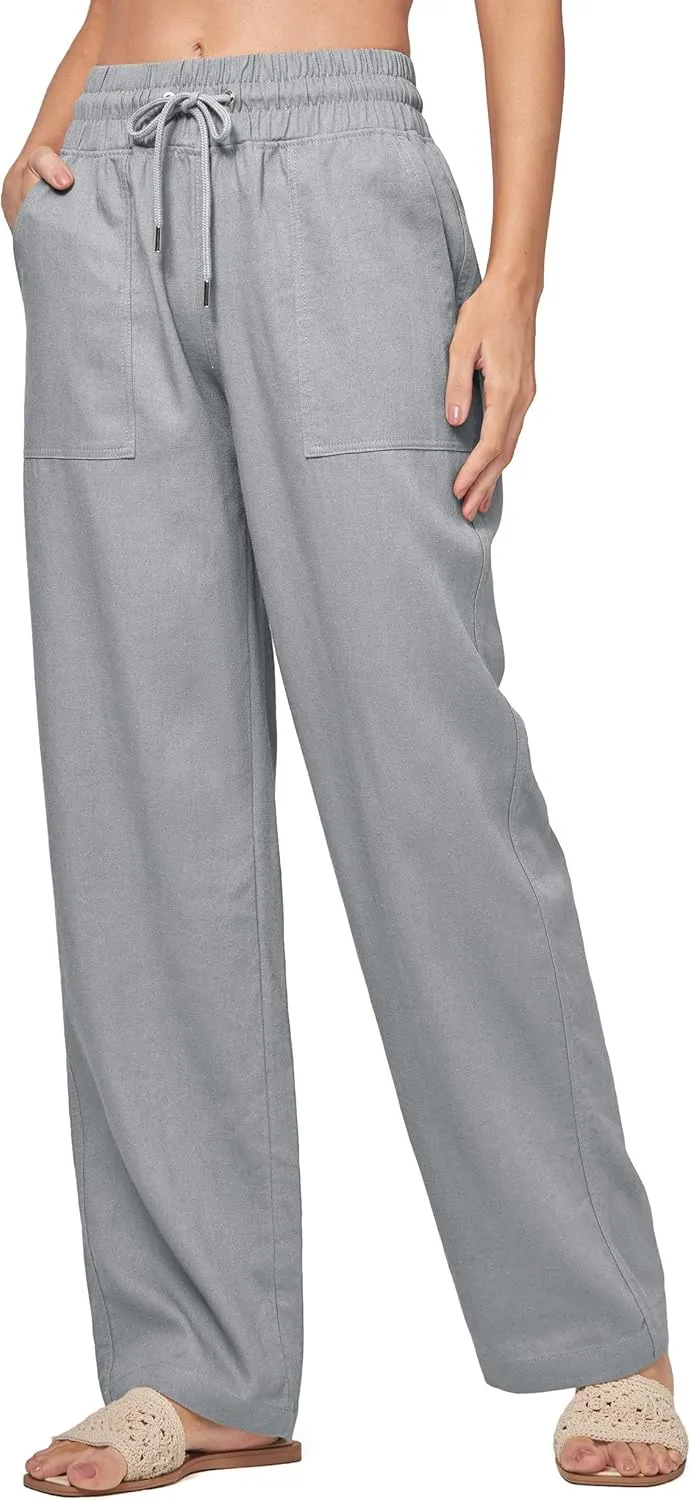 Willit Women Linen Pants Wide Leg Casual Palazzo Pants Cotton Linen Lounge Beach Summer Pants with Pockets 29"/31"/ 33"