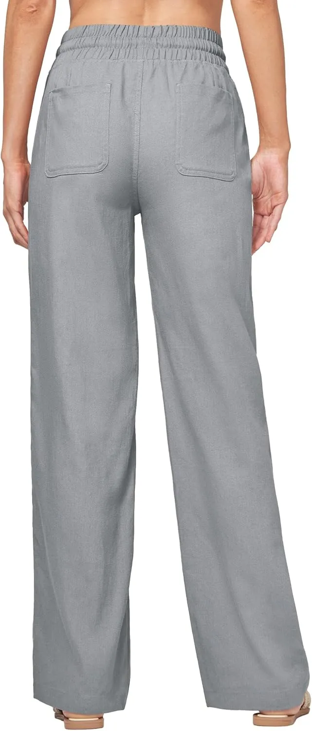 Willit Women Linen Pants Wide Leg Casual Palazzo Pants Cotton Linen Lounge Beach Summer Pants with Pockets 29"/31"/ 33"
