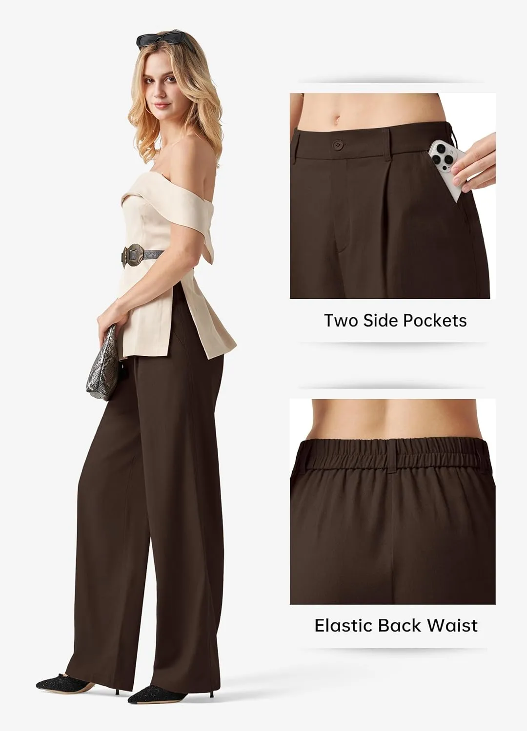 Willit Women's Linen Pants Wide Leg Work Dress Pants Casual Slacks Business Pants with Pockets 29" 31"