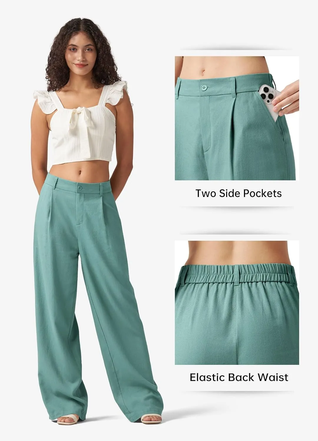 Willit Women's Linen Pants Wide Leg Work Dress Pants Casual Slacks Business Pants with Pockets 29" 31"