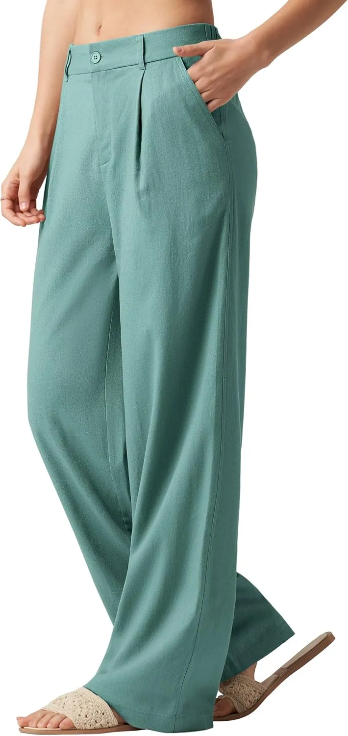 Willit Women's Linen Pants Wide Leg Work Dress Pants Casual Slacks Business Pants with Pockets 29" 31"